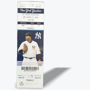 New York Yankees vs Texas Rangers Apr 17 2010 Full Ticket‎ Collectible